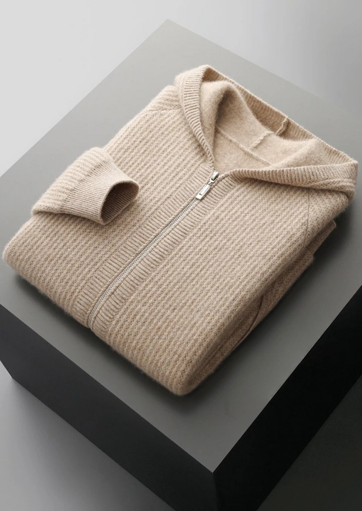 NOBA WOOL RIBBED ZIPPER HOODIE
