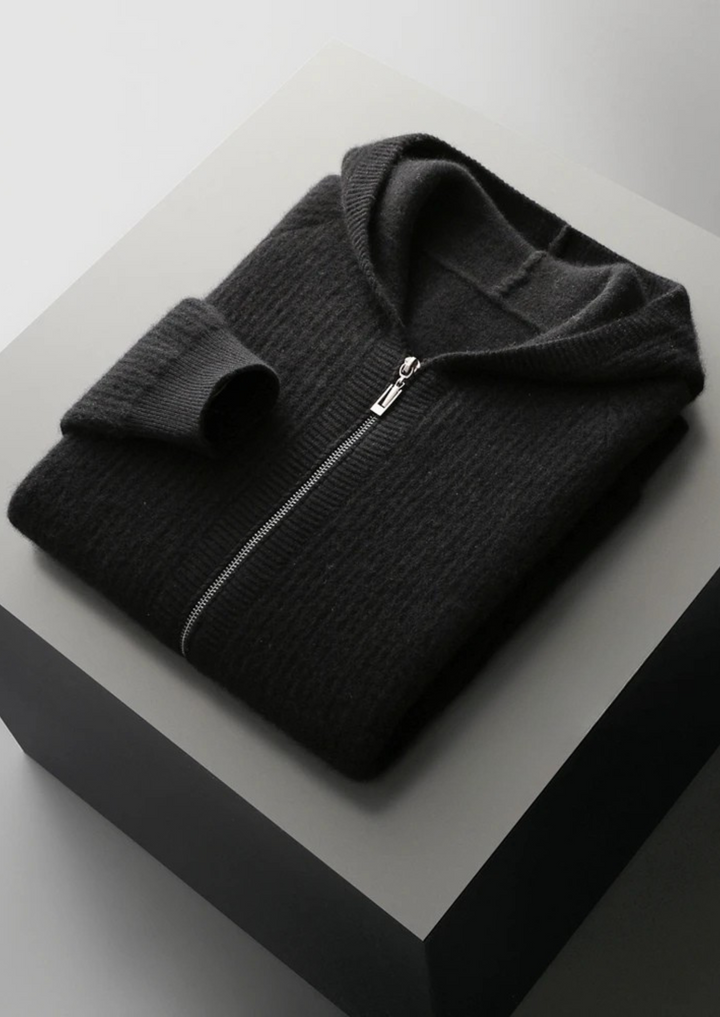 NOBA WOOL RIBBED ZIPPER HOODIE