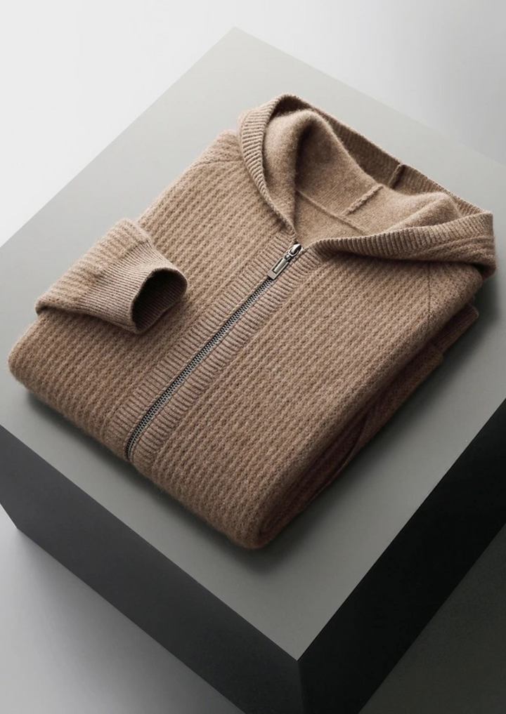 NOBA WOOL RIBBED ZIPPER HOODIE