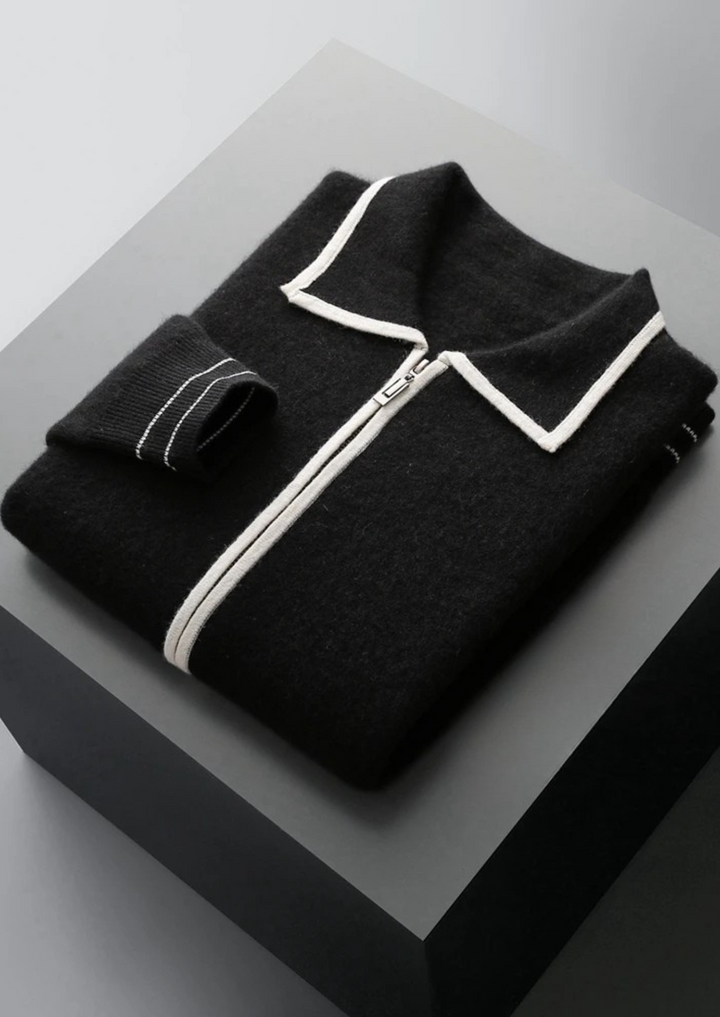 NOBA WOOL TWO-TONE POLO CARDIGAN