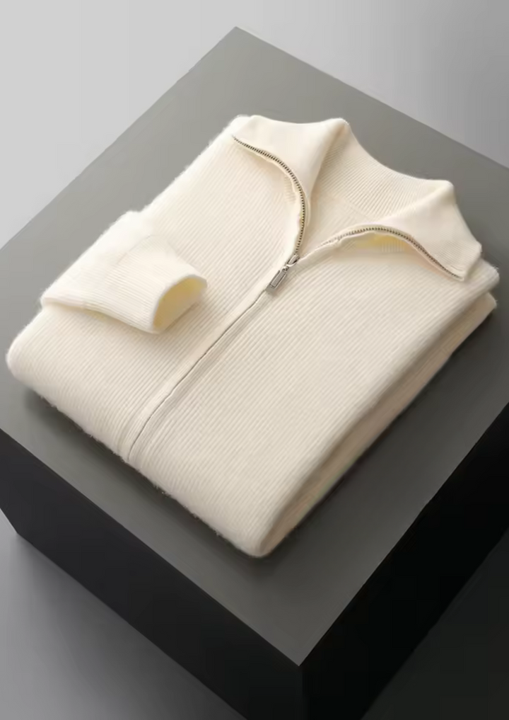 NOBA WOOL RIBBED ZIPPER CARDIGAN