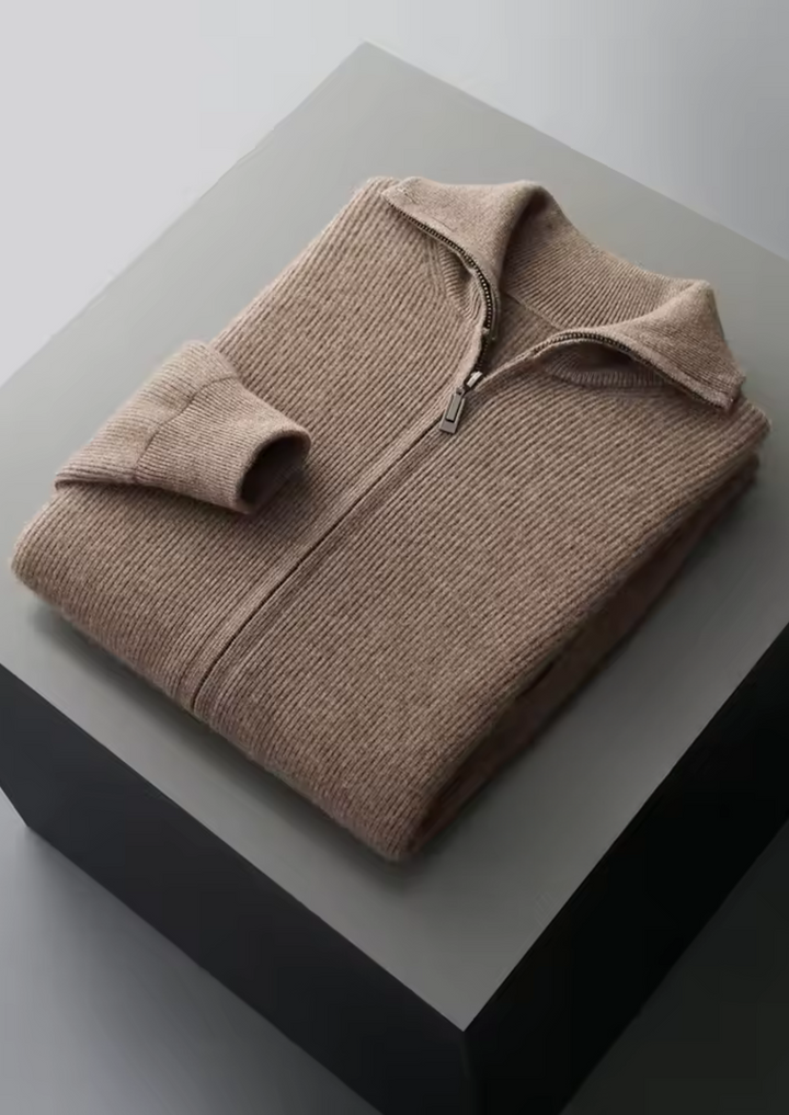 NOBA WOOL RIBBED ZIPPER CARDIGAN