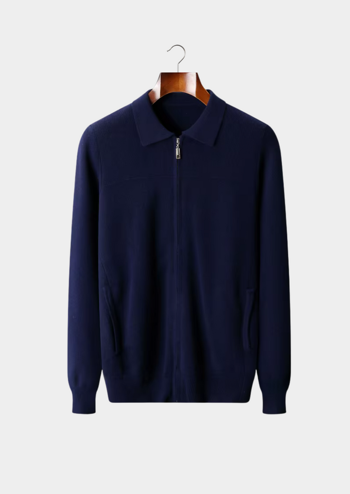 NOBA WOOL RIBBED POLO CARDIGAN