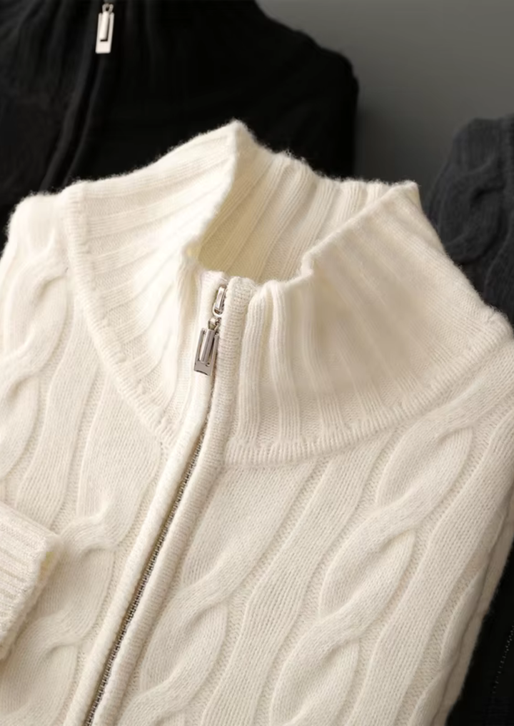 NOBA WOOL DUAL-ZIP CABLE CARDIGAN