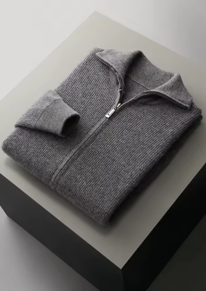 NOBA WOOL RIBBED ZIPPER CARDIGAN