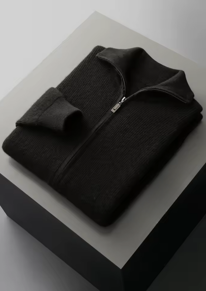 NOBA WOOL RIBBED ZIPPER CARDIGAN