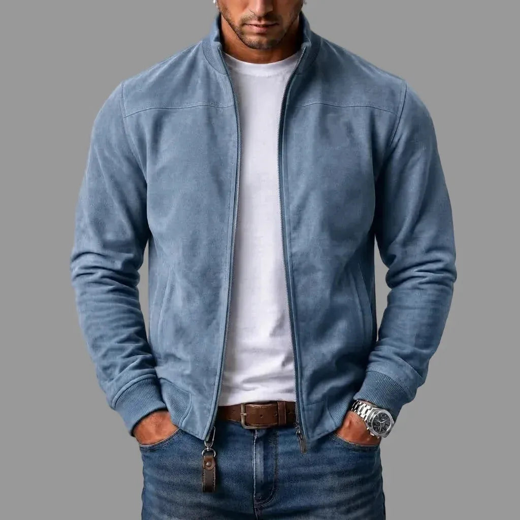 DONACCI Suede Bomber Jacket - Light Blue