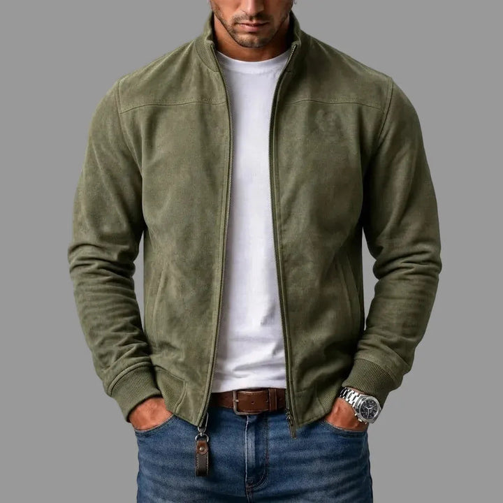 DONACCI Suede Bomber Jacket - Olive Green