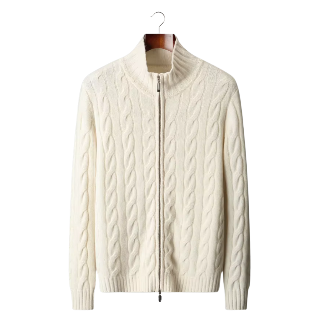 NOBA WOOL DUAL-ZIP CABLE CARDIGAN