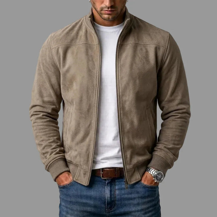 DONACCI Suede Bomber Jacket - Khaki