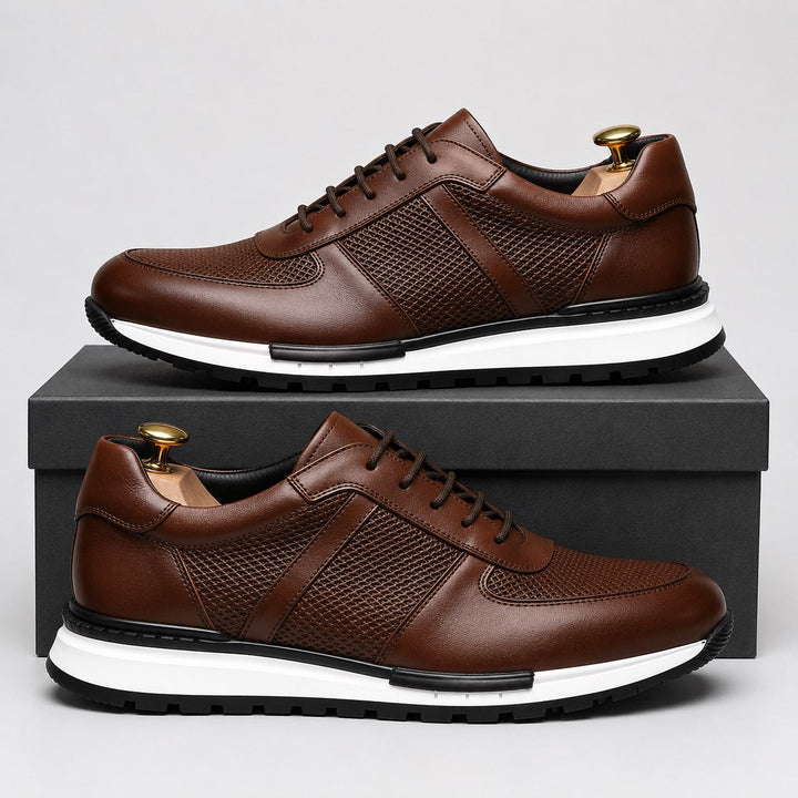 DAVID MILLER LEATHER SNEAKERS - Brown