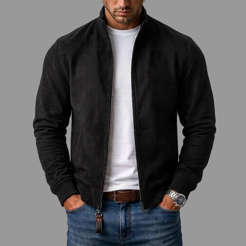 DONACCI Suede Bomber Jacket - Black