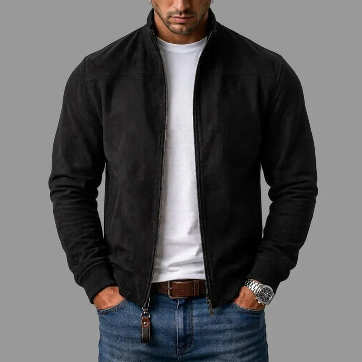 DONACCI Suede Bomber Jacket - Black