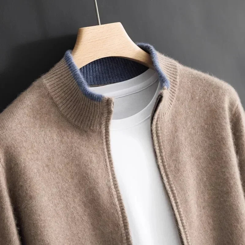 Riku Cashmere Zip Jacket in Khaki