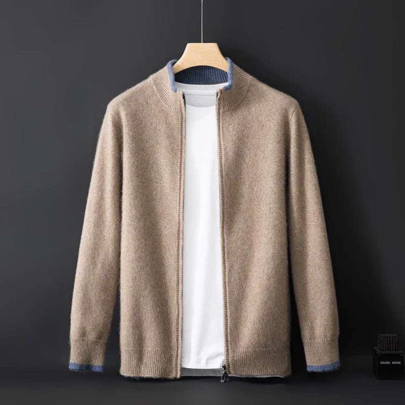 Riku Cashmere Zip Jacket in Khaki
