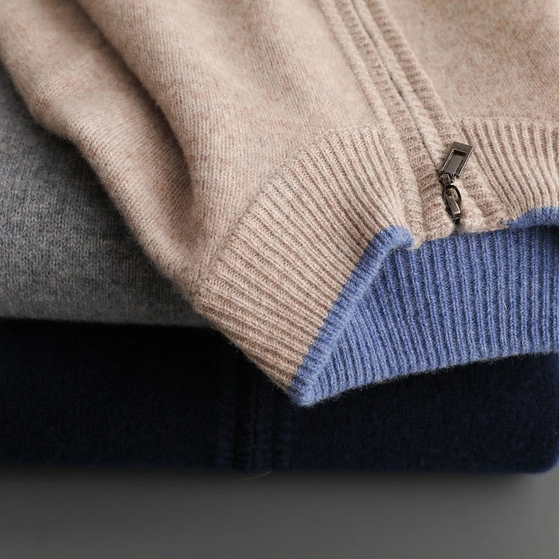 Riku Cashmere Zip Jacket in Khaki